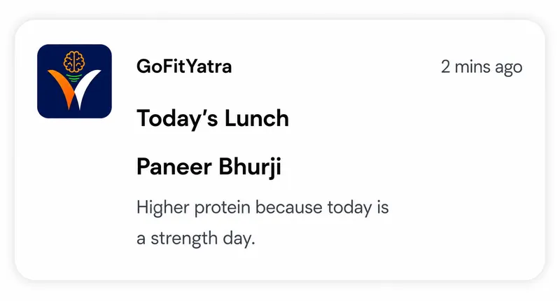 GoFitYatra meal coaching connected to workout goals