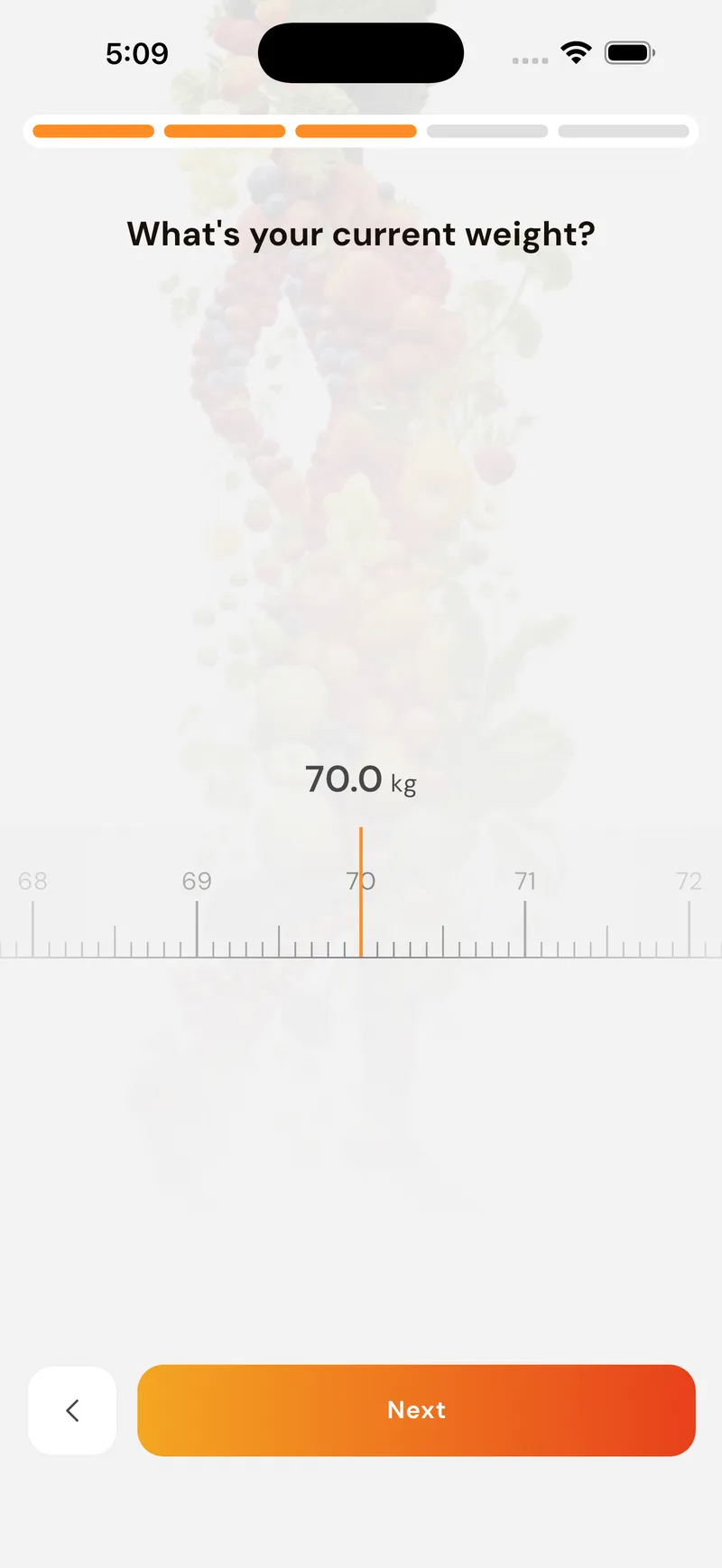 GoFitYatra onboarding weight screen