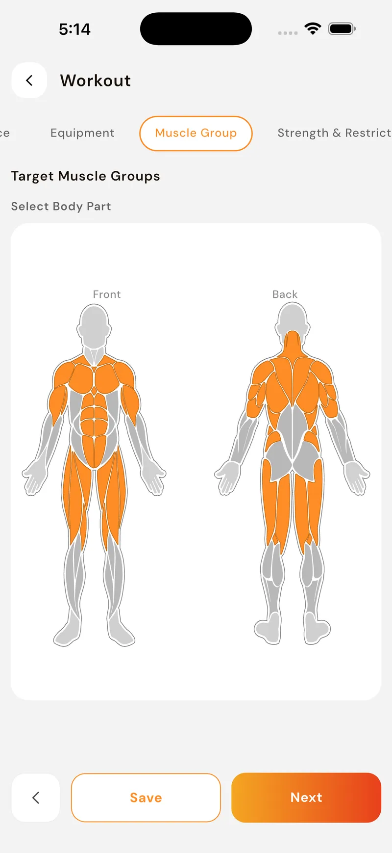 GoFitYatra primary muscle focus screen