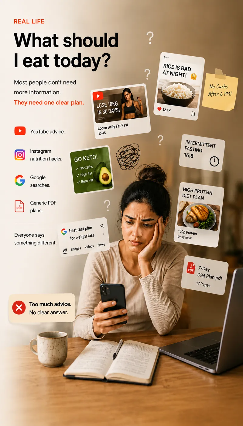 Person overwhelmed while deciding what to eat