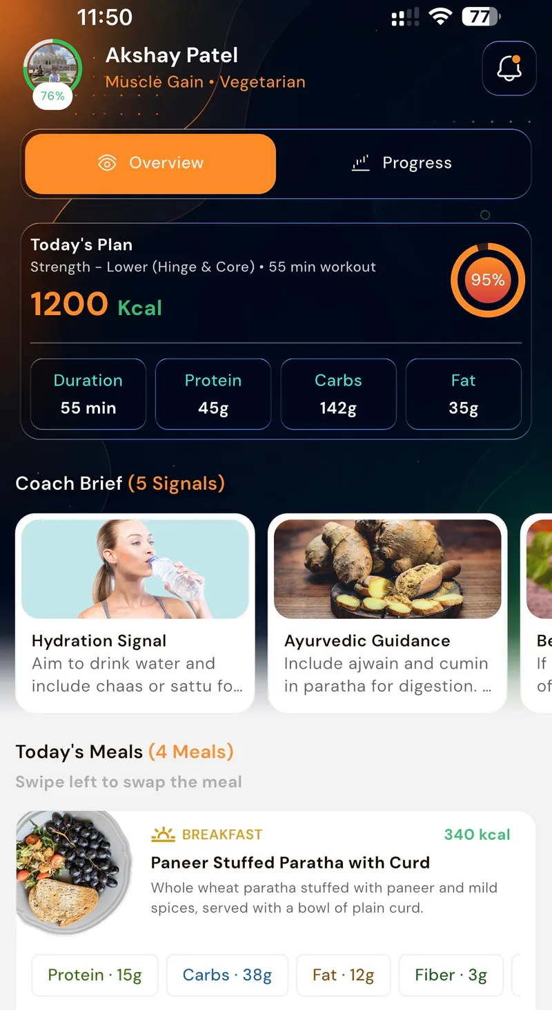 GoFitYatra AI meal planner screen