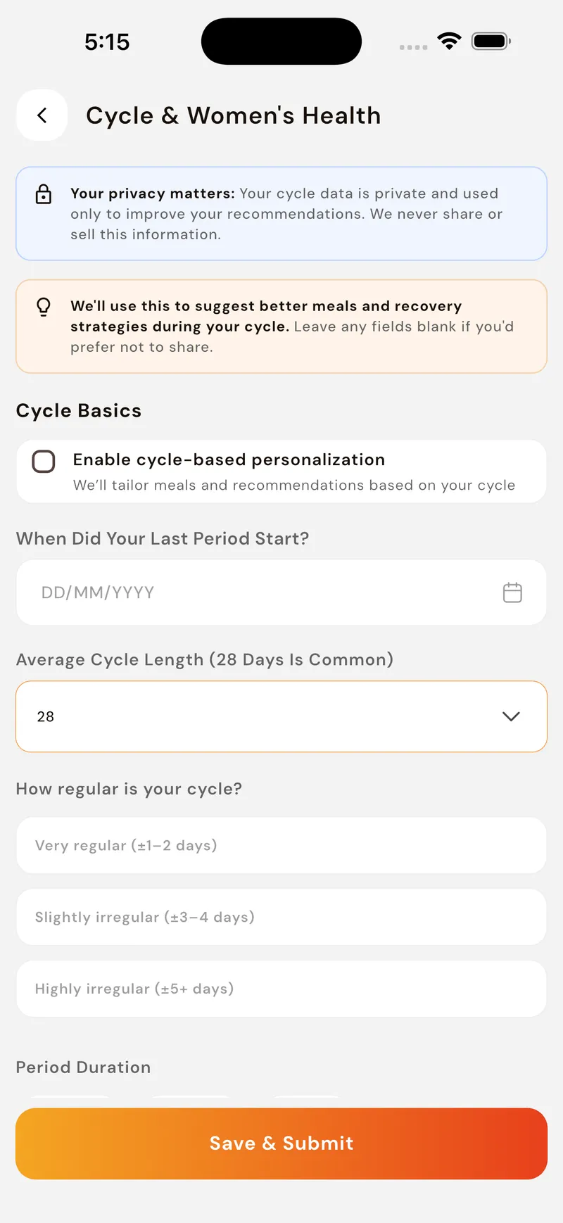 GoFitYatra women's cycle-aware planning screen