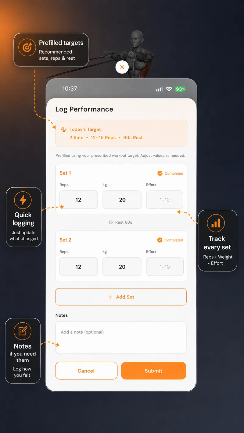 GoFitYatra workout tracking and set logging